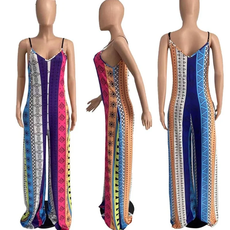 

Donsignet Women Jumpsuit Casual Printed Suspender Jumpsuit Summer Fashion Loose Sexy Backless Jumpsuit Women Sexy Streetwear