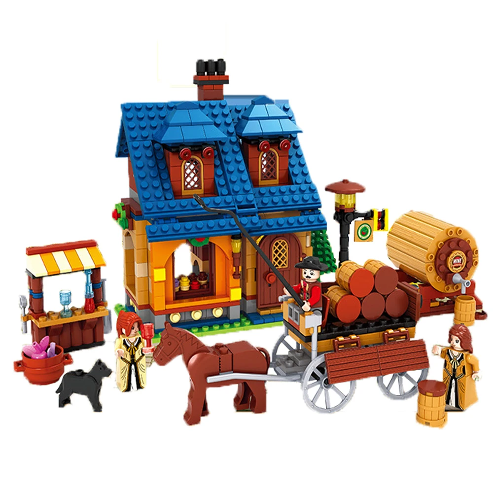 

686pcs Village Architecture Model Toys 28704 Farm Carriage Constructor Building Blocks Education Kid For Children Gifts