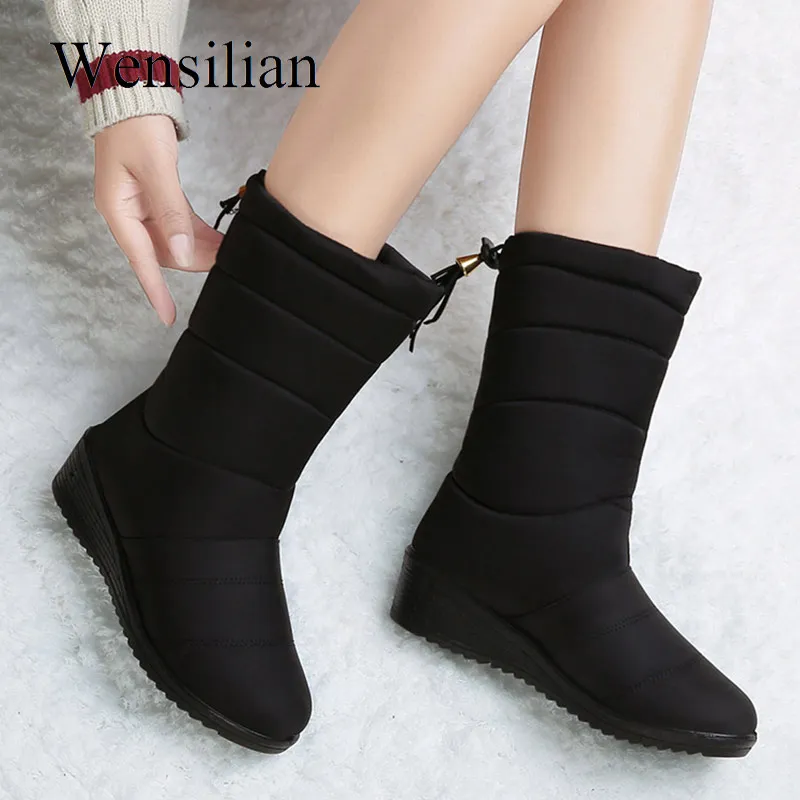 black Snow Winter Boots Women Mid-Calf Boots Waterproof Round Toe bottines femme Insoles Ladies Shoes Woman Fringe Down Botas Mujer - Цвет: black