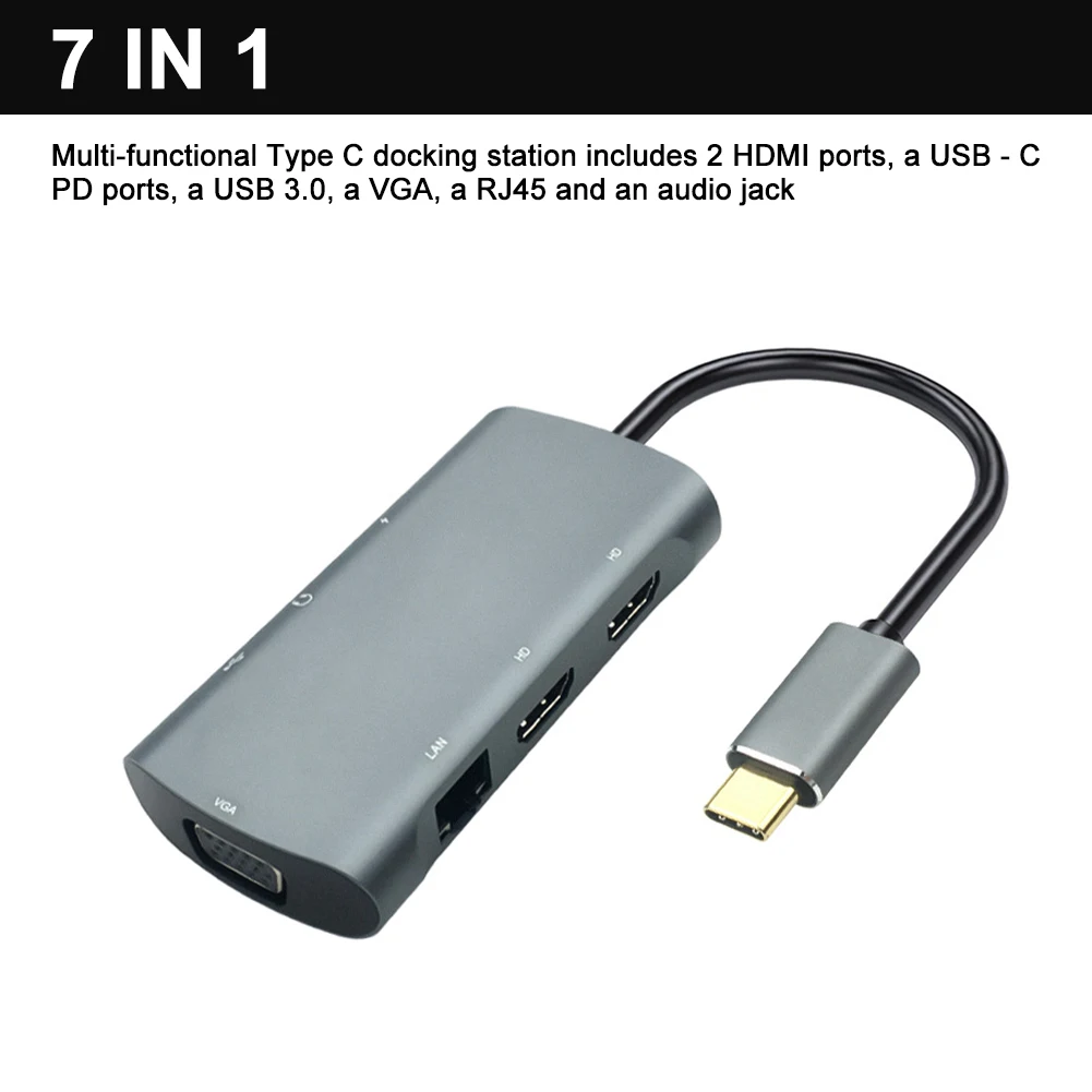 

Multifunctional 1080P HD USB C Type C To VGA RJ45 Hub 7 In 1 Docking Station Video Aluminum Alloy Audio High-speed Computer