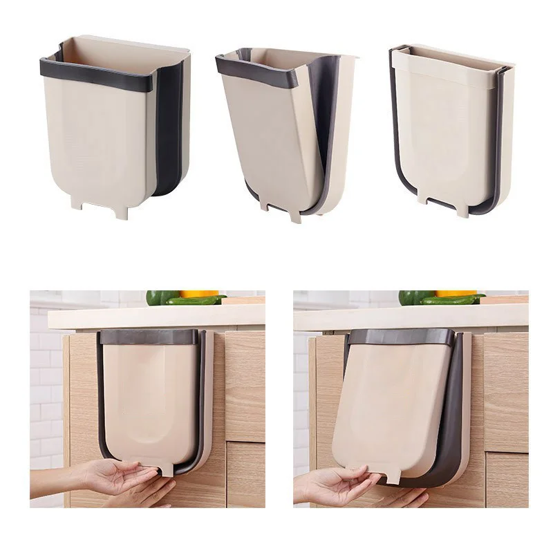 9l folding trash can kitchen car garbage bin rubbish dustbin waste recycle wall mounted cabinet door hanging for bathroom toilet free global shipping