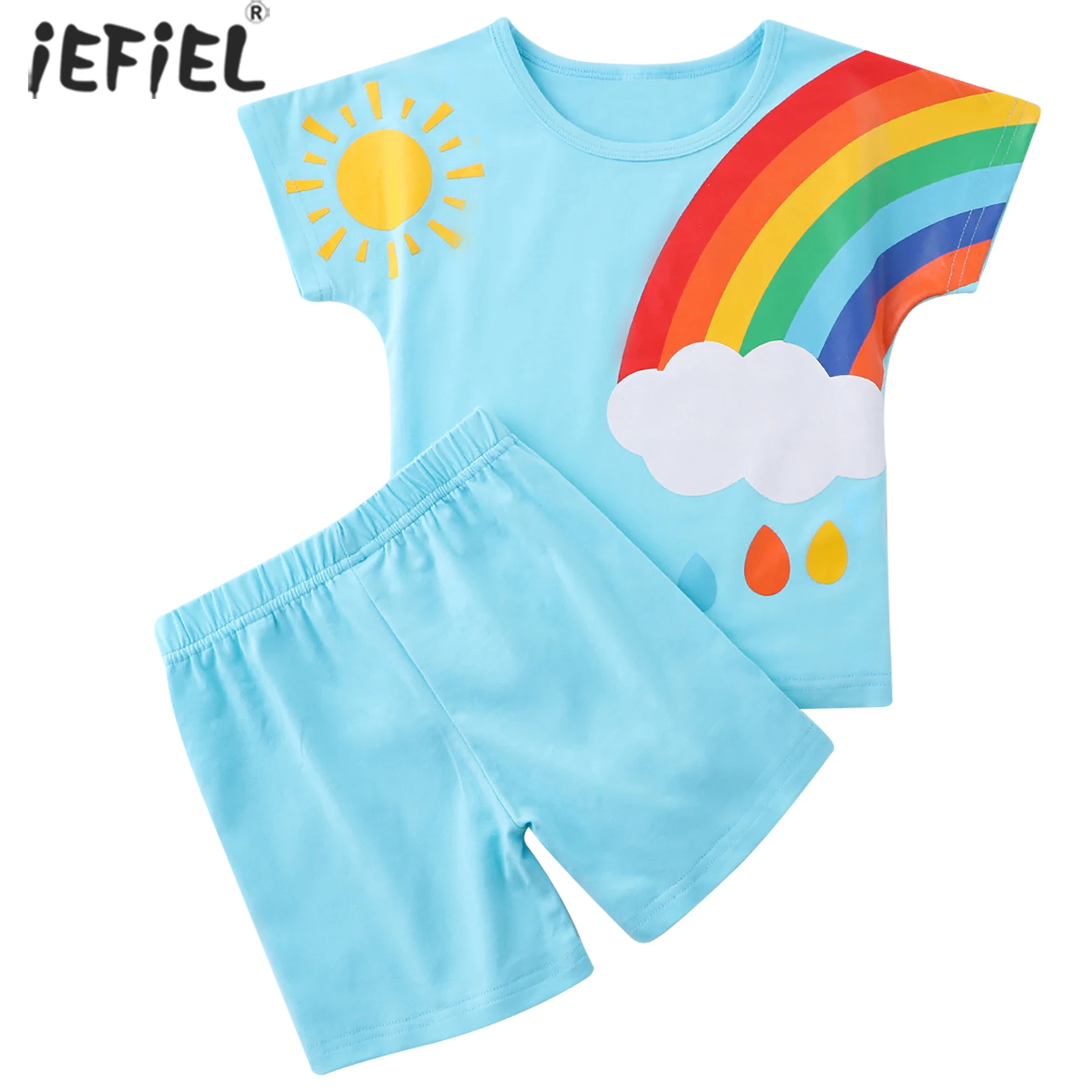 

Летняя хлопковая повседневная одежда, одежда для маленьких мальчиков и девочек, Детский комплект для девочек, Детская футболка с радужным п...
