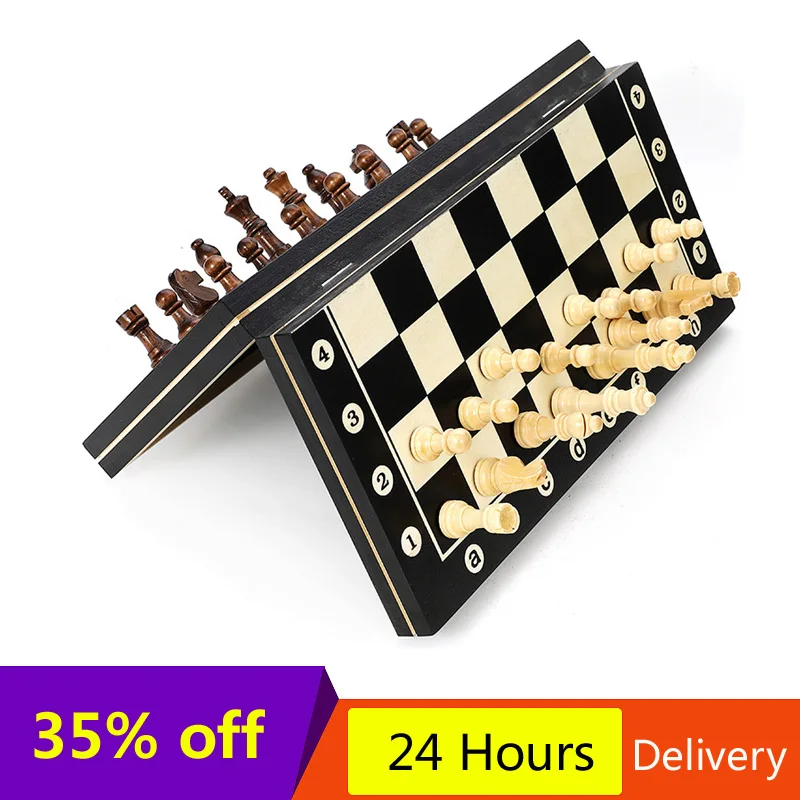 

24cm 29cm Chess Wooden Folding International Magnetic Chess Pieces Set Luxury Wood Chess Board Games Checkers Puzzle Gift Adults