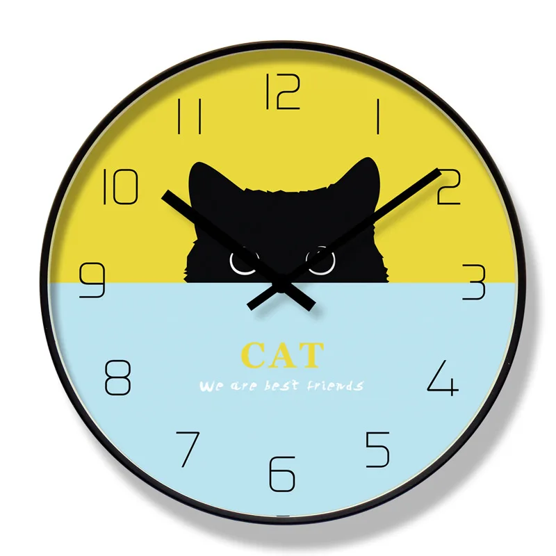 Большие настенные часы с котом современные дизайнерские 3d без стекла винтажным