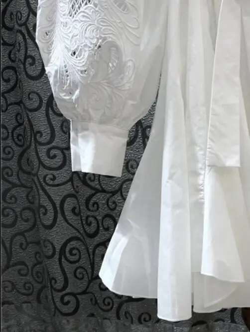 

2021 Spring Summer Women Dress Sweet Puff Sleeve Long Sleeve Lapel Hollow Lace Stitching Lace Shirt Mini Dress