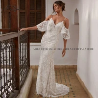 adln 2021 lace mermaid wedding dress spaghetti straps backless wedding gown vestido de novia white ivory boho bridal dress