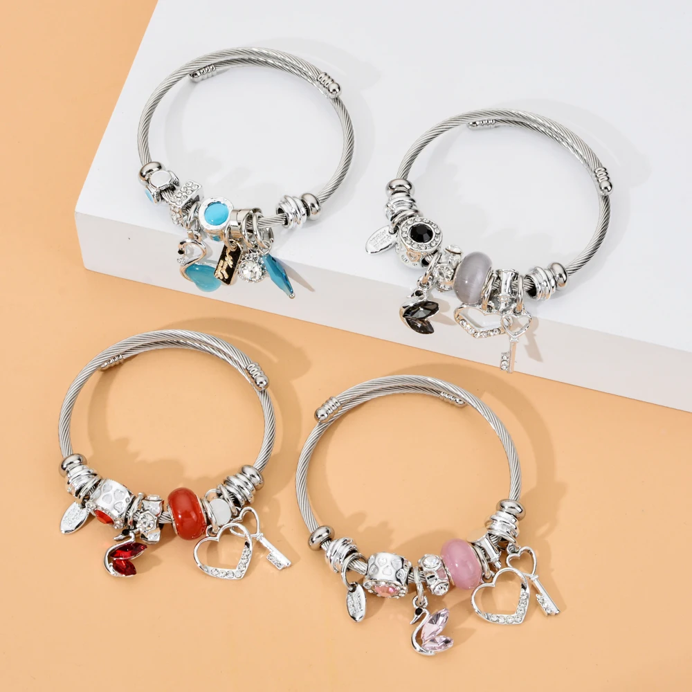 Женский браслет с подвеской в виде лебедя из нержавеющей стали|Браслеты шармами|