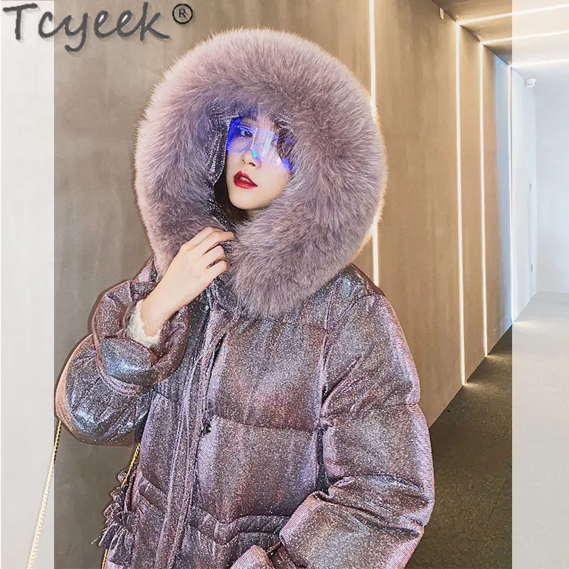 

Tcyeek Fashionable Winter Down Jacket Women 2020 Korean Long Warm Woman Parkas Star Shining Coat Female Clothes Fox Fur Collar 5
