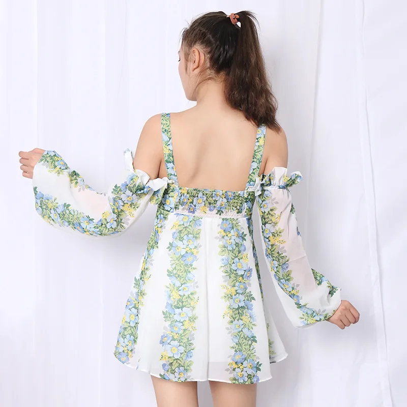 

Women Off Shoulder Dress Women Lantern Sleeve Above Knee Dress Women Irregular Floral Print Dress 2020 Summer