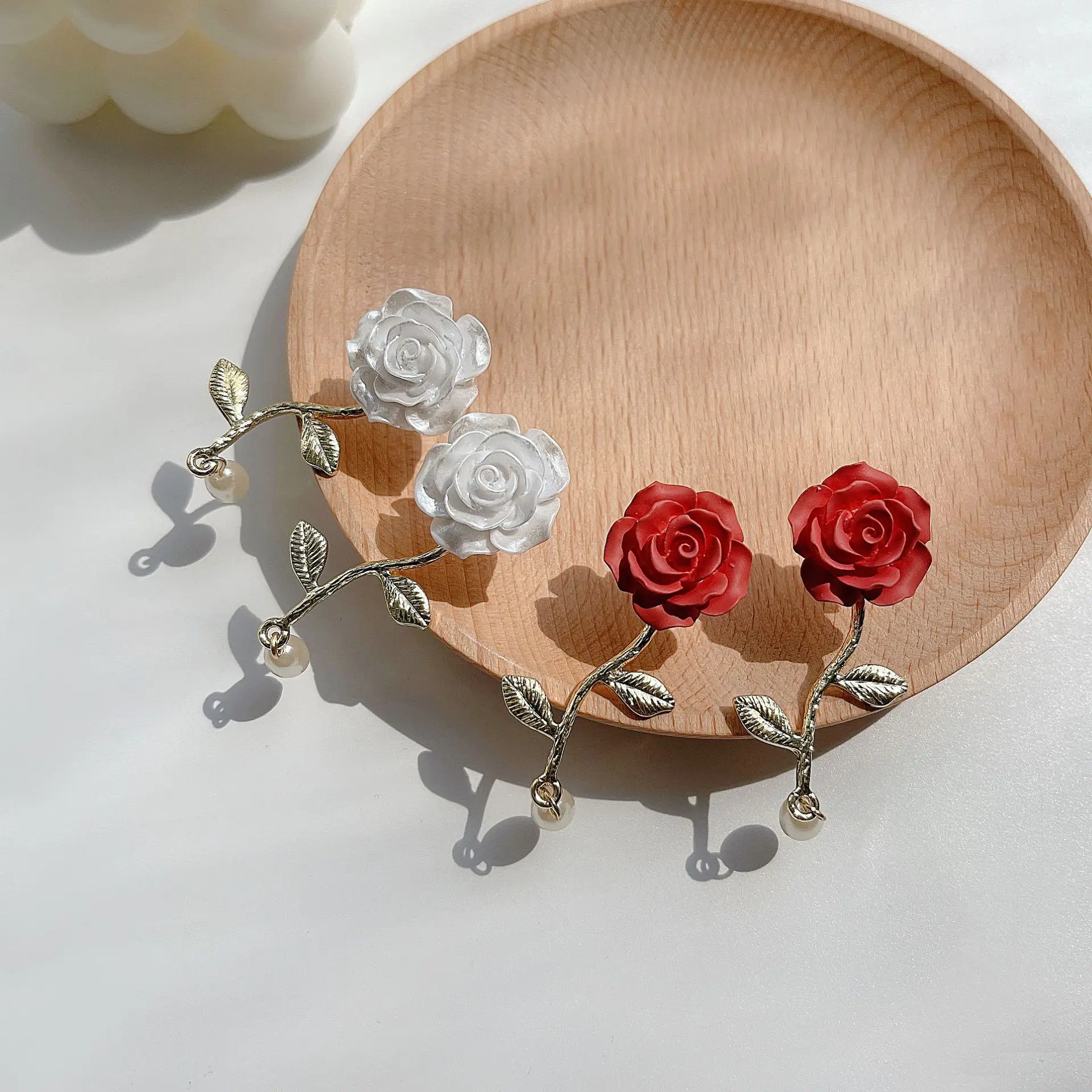 

Fashion Women Simple Rose Flower Pearl Earrings