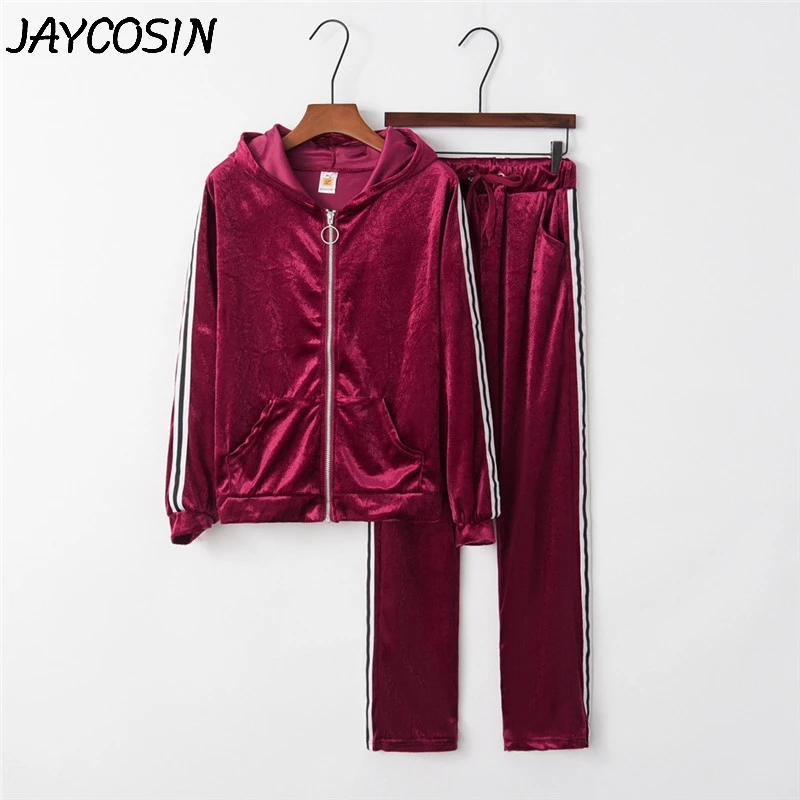 JAYCOSIN спортивный костюм для женщин с золотым бархатом длинным рукавом на молнии