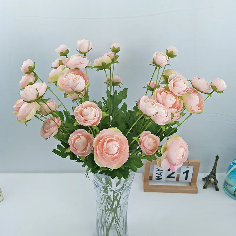 

Artificial Flowers 60cm 4 Head Wedding Bridal Bouquet Tea Plum Silk Flowers Desk Decoration Aesthetic Room Luxury Home Decor