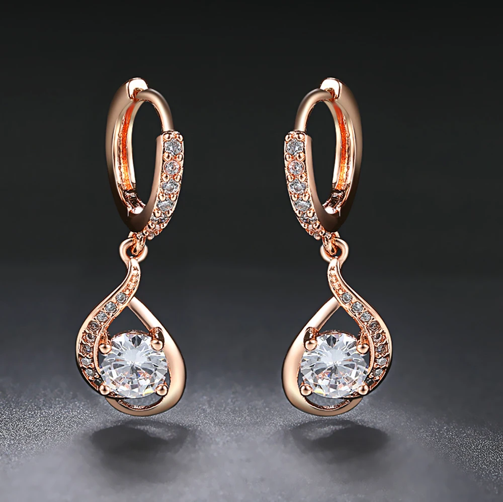 Женские серьги подвески E685 классические Спиральные цвета розового золота с