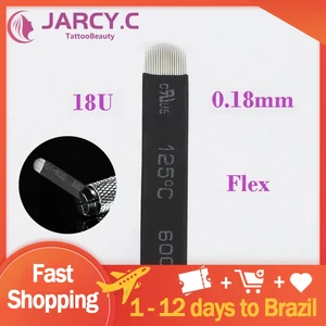 100 шт ., черные микроблейдинг иглы Lamina, 0,18 мм , u-образная Тени 18 штифтов , лезвия 12, 14, 16, 21 штифт , лопасти иглы татуажа, Перманентный макияж, ручка для форма,