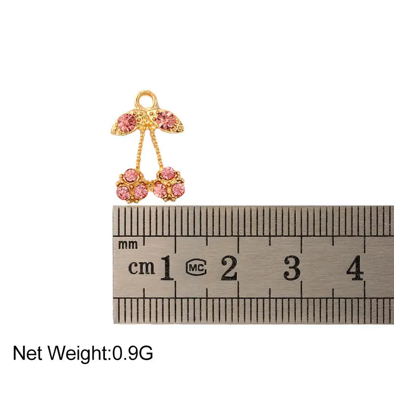 

10pcs/lot Multicolor Metal Cherry Fruit Charms Cute Rhinestone Pendant For Jewelry Making Accessories Necklace DIY Wholesale