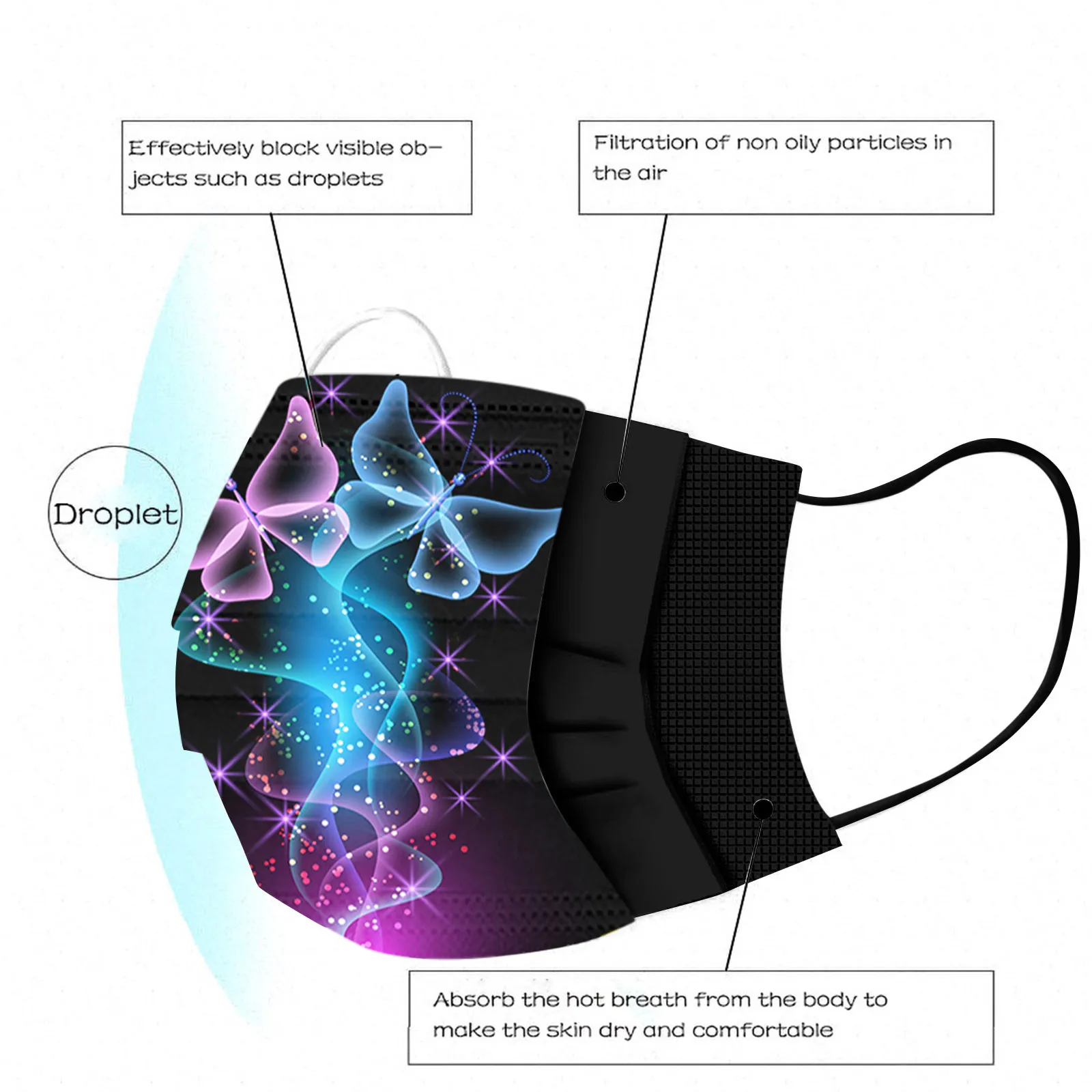 

50pc Adult's Butterfly Face Masks Mascarilla 3 Capas Adult Disposable Masks Mascarilla Adulto Breathable Skin-friendly Masque d5