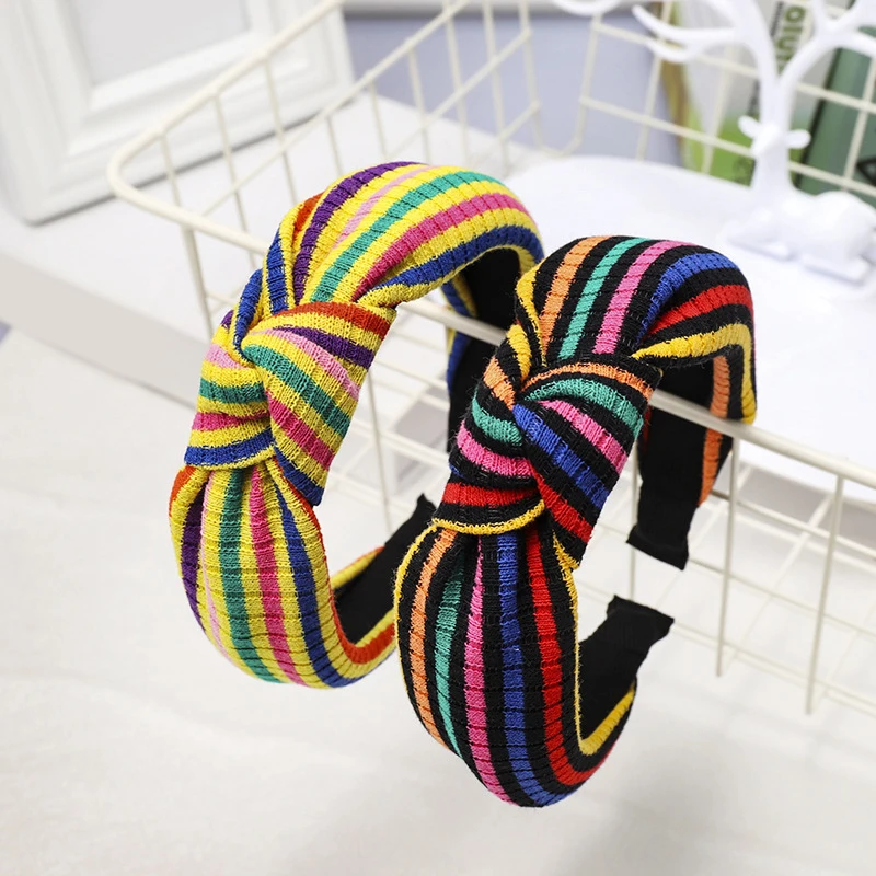 Ободок для волос Радужный Женский стильный аксессуар в стиле бохо с узлом