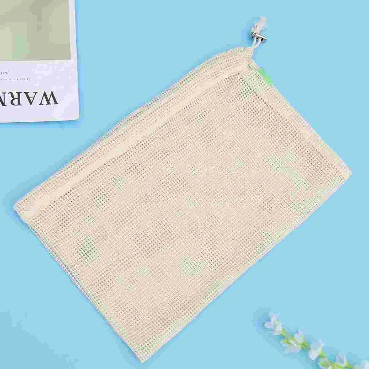 

1 Pc Cotton Mesh Bag Reusable Washable Drawstring Vegetable Bag Fruit Organization Bag (18x25cm)