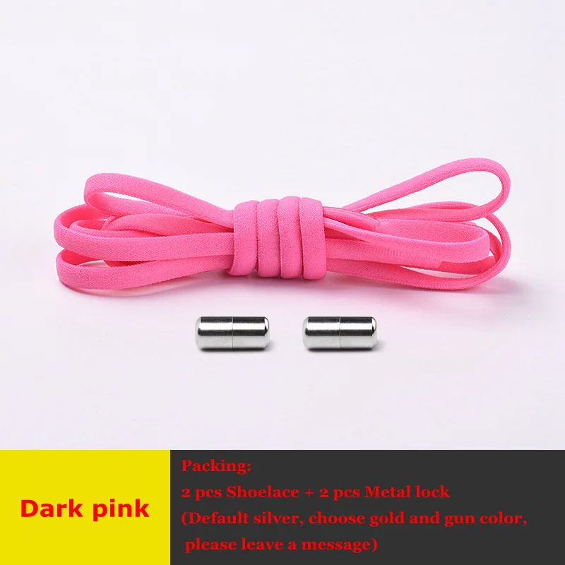 Dark pink Круглые эластичные шнурки без шнурков, шнурки для обуви для детей и взрослых, шнурки для ленивых, металлические шнурки для быстрой обуви унисекс, 1 пара - Цвет: Dark pink