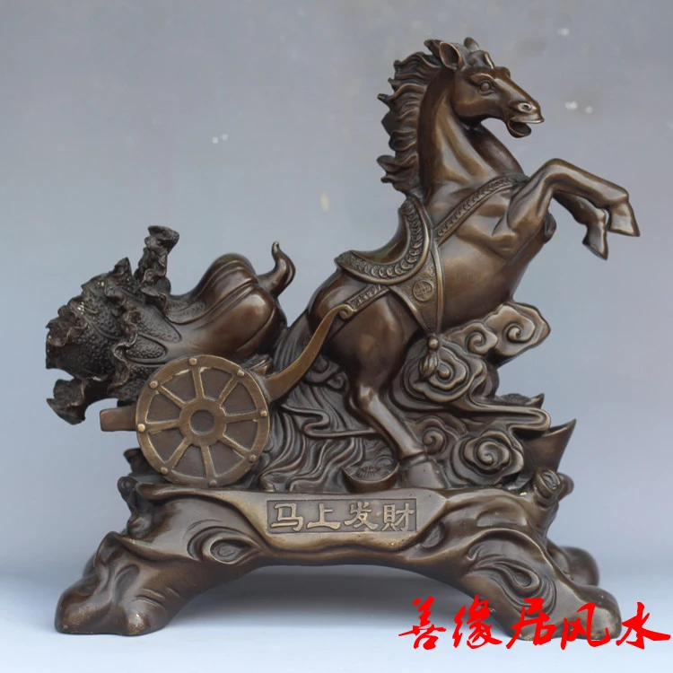 

30CM LARGE 2021 SHOP BUSINESS PORCH LOBBY EFFICACIOUS MASCOT BRONZE HORSE CABBAGE MEANING THRIVING MONEY FENG SHUI ART SCULPTURE