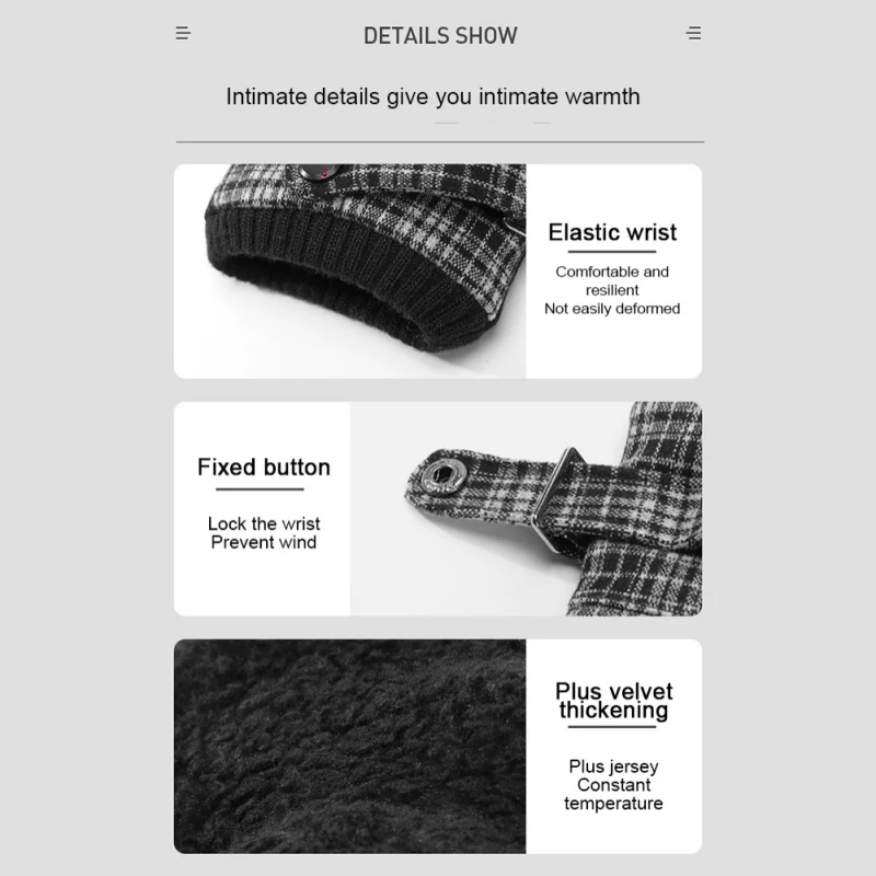 

Autumn and winter gloves self-heating outdoor cycling windproof men's leisure plaid business with warm gloves