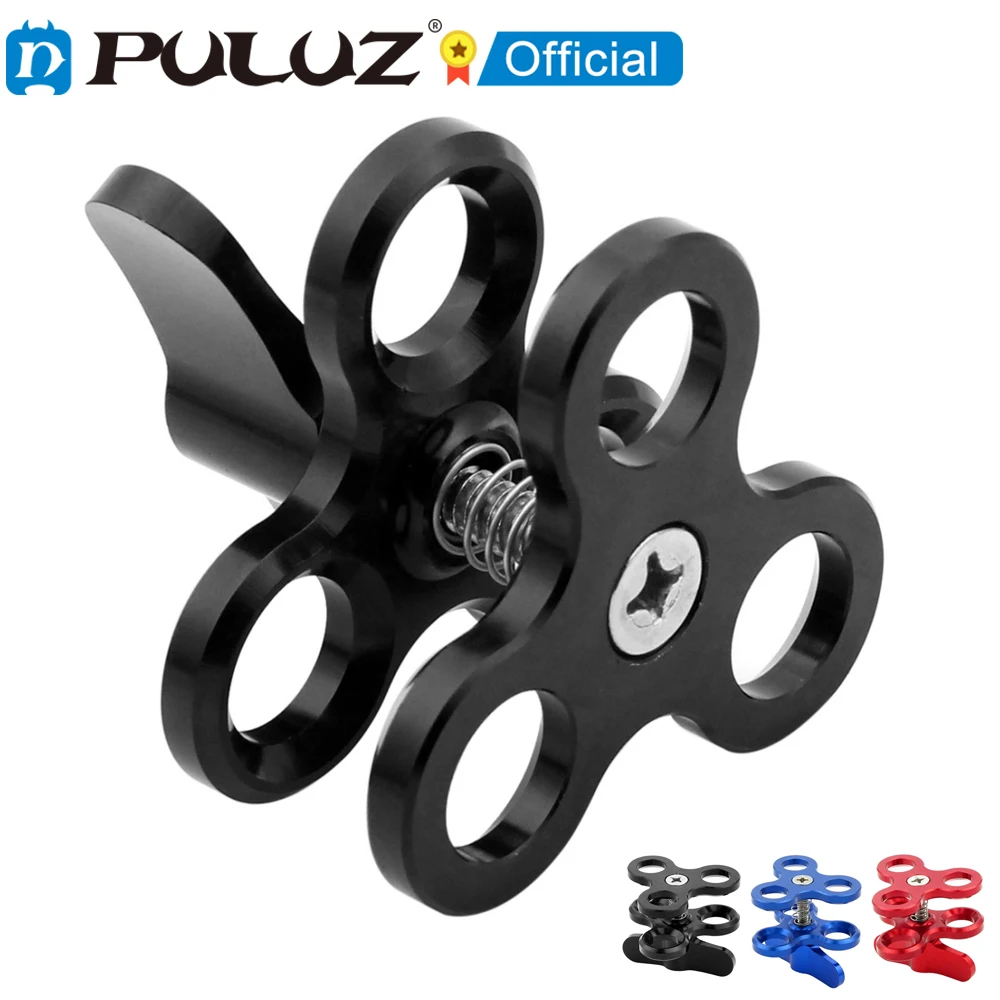 Тройной шариковый зажим PULUZ с отверстием для закрытия камеры для дайвинга CNC алюминиевый пружинный зажим для фонарика для подводной съемки