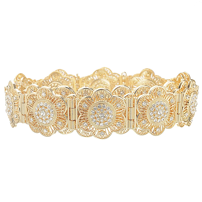 Elegant Round Crystal Floral Waist Chain Metal Belt Vintage European Ladies Wedding Party Wedding Dress Belt