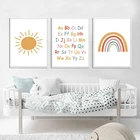 Минималистичная Настенная картина, постер с буквами, АБС, солнце, радуга, холст, картина для украшения детской комнаты в скандинавском стиле