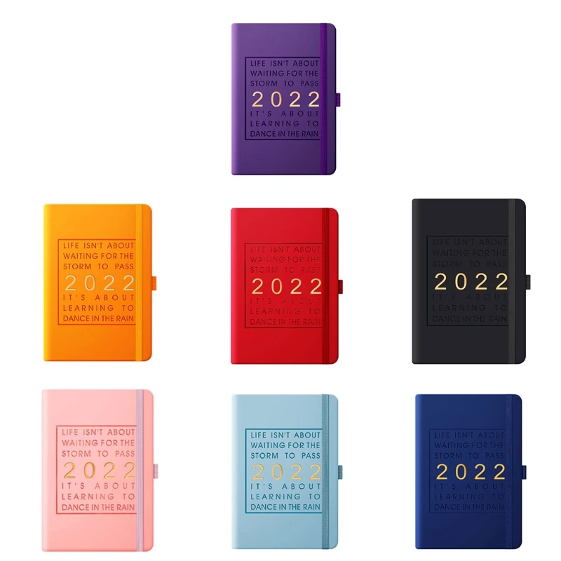 

2022 Leather Planner Schedule A5 Daily Planner Dated Pages with Timetable Ribbon Bookmark Elastic Pen Slot Monthly Index