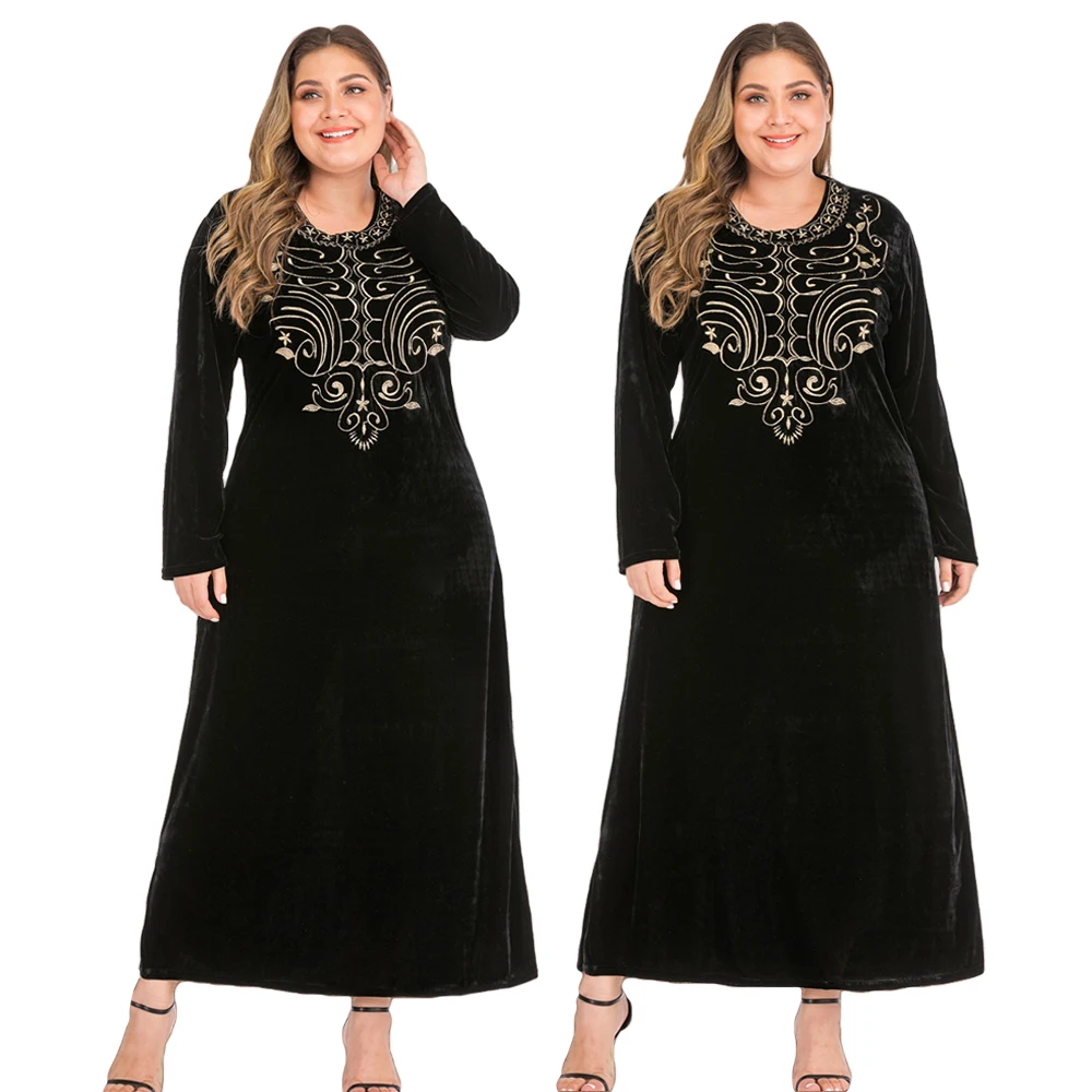Модный женский бархатный кафтан мусульманское свободное Макси платье абайя с