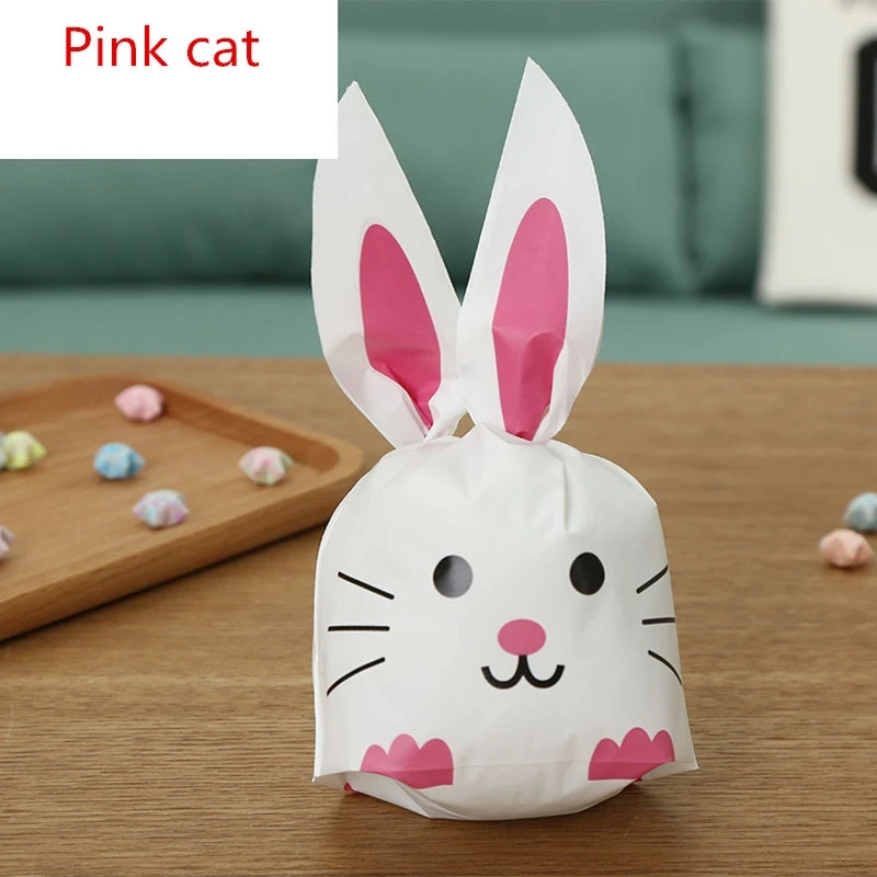 Pink cat 100 шт 13x22 10x17 16x27 см милые с кроличьими ушами для печенья сумки подарочные пакеты для конфет Печенье закуски выпечка посылка Свадебный день рождения Декор - Color: Pink cat
