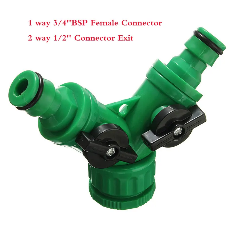 

Hose Pipe Tool 1 way 3/4''BSP Female Connector 2 way 1/2'' Exit Tap Garden Lawn Car Water Splitters Adaptor Spray Nozzle