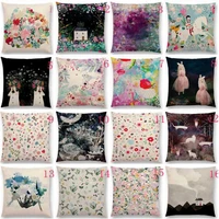 dream garden spirit night cat deer pattern pillow case cotton linen cushion cover 18 for home sofa bedroom decor