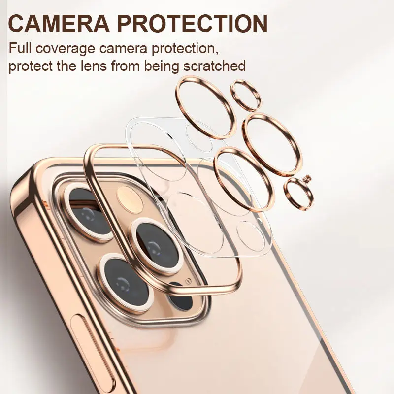 Luxury Plating Transparent Soft Silicone Case for iPhone 13 11 12 14 Pro Max Mini XR X XS SE2020 8 7 Plus Shockproof Clear Cover