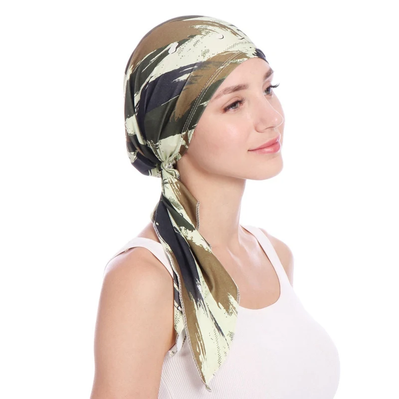 

Muslim Women Printed Hijabs Hats Turban Head Head Scarf Chemo Cancer Cap Hair Loss Hat Long Tail Bow Bonnet Wide Band Wrap Cap