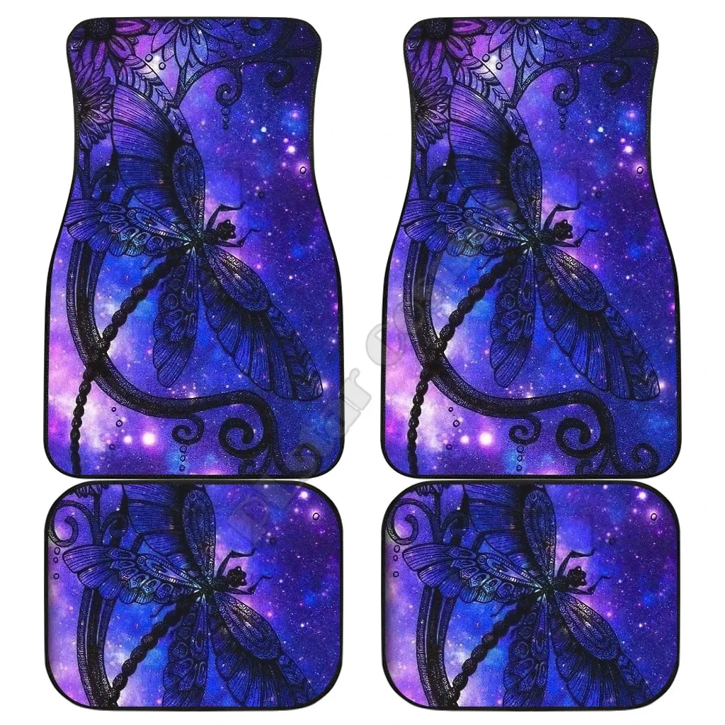 Автомобильные коврики с рисунком в виде фиолетовых цветов и стрекозы