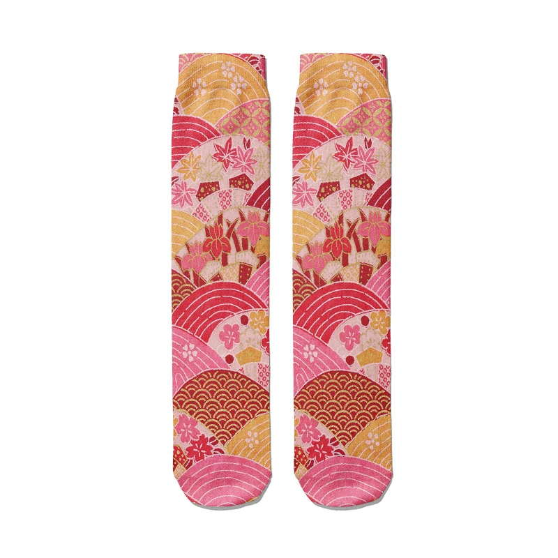 Носки женские хлопковые с традиционным японским рисунком Повседневные высокие