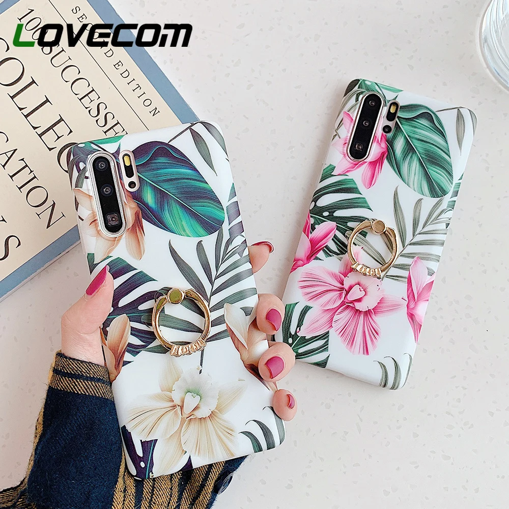 Чехол для телефона в стиле ретро с листьями и цветами кольцом держателем Huawei P20 P30