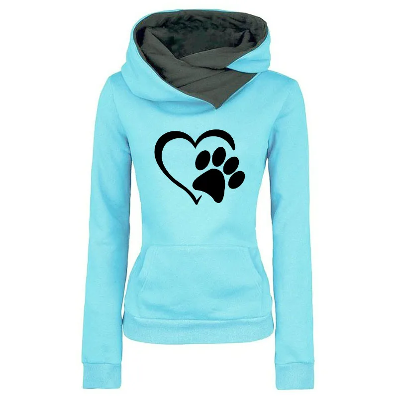 

2021 New Fashion Autumn Hoodies Women Cotton Pockets Thick Hooded Tops One-Piece Kawaii Cat Dow Paw Print Hoodies Sweatshirts