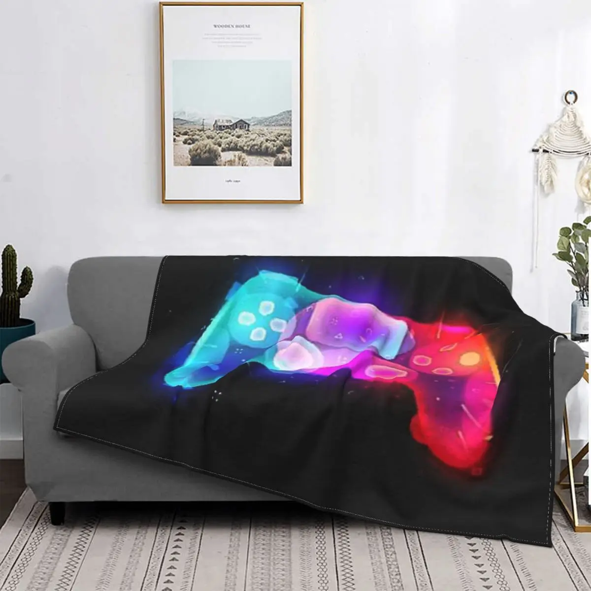 

Контроллер Playstation Ps4-Manta a cuadros para cama, manta de muselina, toalla de playa de lujo