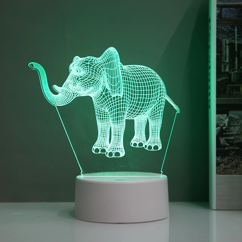 Акриловые 3D слон светодиодный Ночной светильник 7 Цвет сенсорный Управление