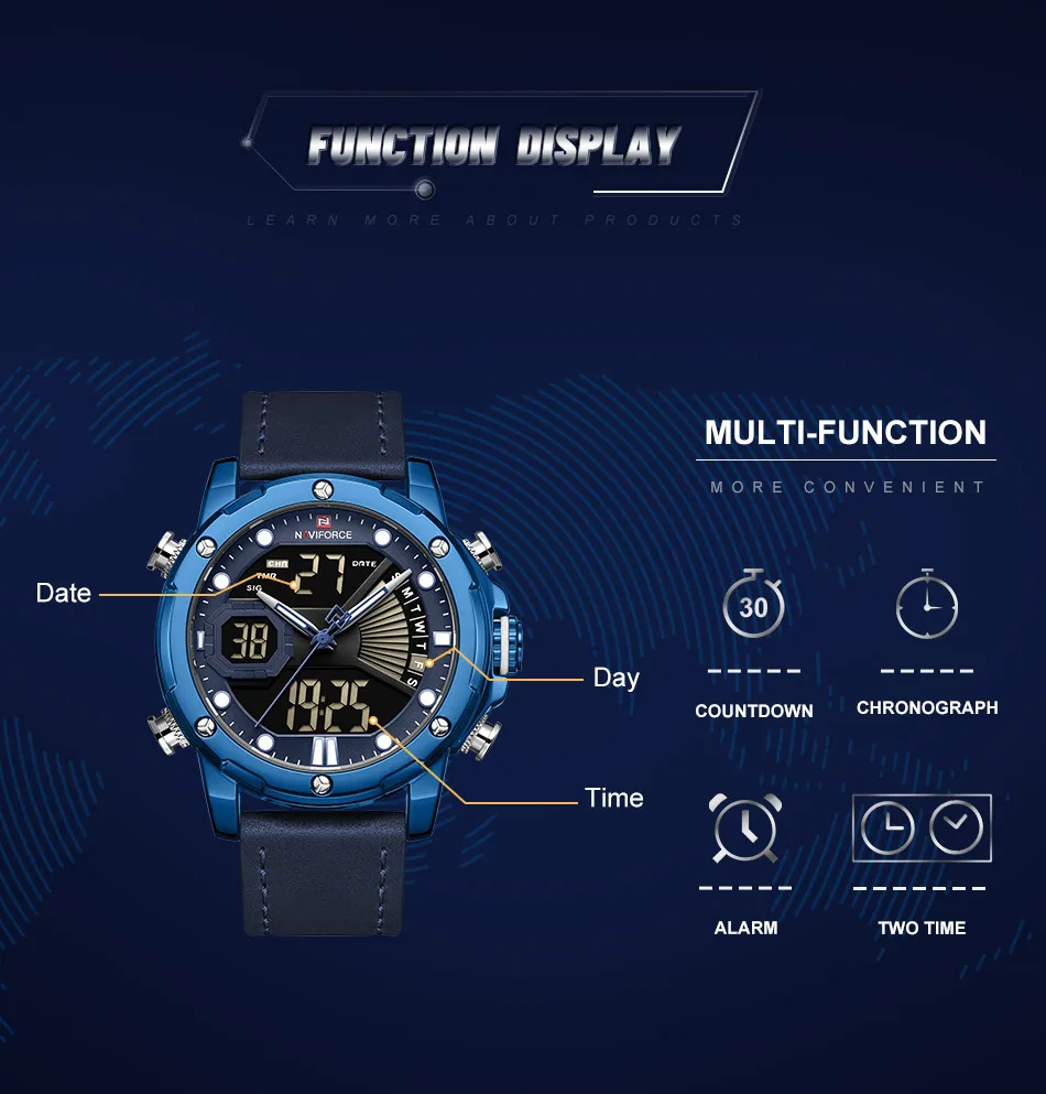 NAVIFORCE часы мужские спортивные кварцевые наручные часы мужские s двойной дисплей аналоговые цифровые часы мужские светящиеся Дата Relogio Masculino