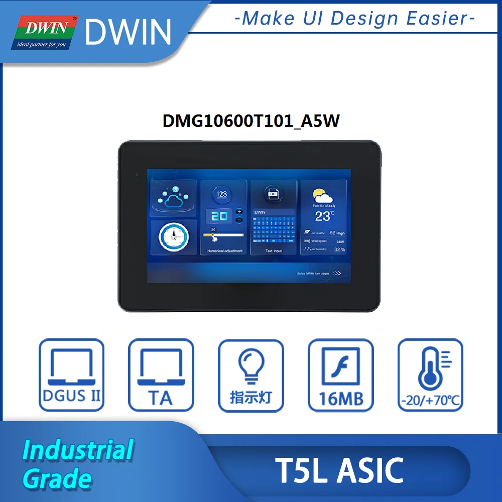 DWIN 10.1'' 1024*600 Resolution IPS-TFT-LCD Module Industrial HMI IP65 Touch Screen with Shell RS232 RS485