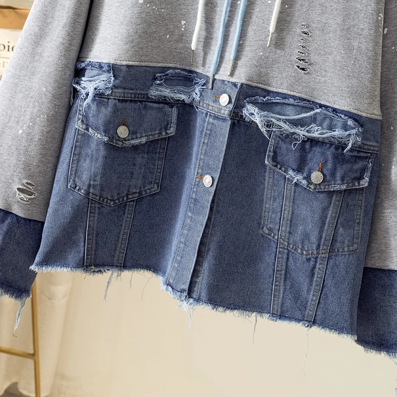 5XL Harajuku размера плюс негабаритная джинсовая куртка для женщин черный серый