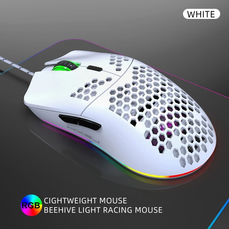 

J900 6400DPI Adjust 6 Buttons Gamer USB Wired Honeycomb Hollow RGB Gaming Mouse