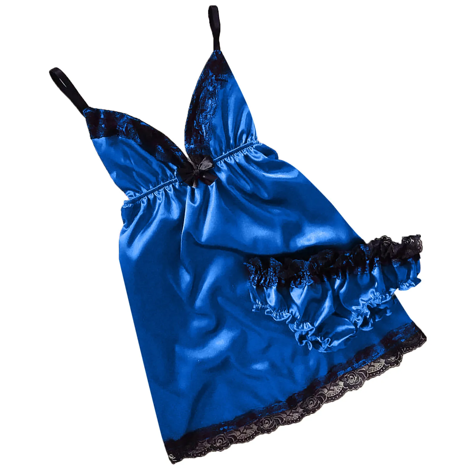 

Women V-Neck Eyelash Lace Nightdress Camisole Pajamas Bowknot Underwear Set Underpants Femlae Lingerie Dress