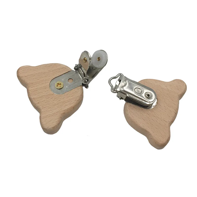 1 шт. Натуральный Бук в форме животного медведь соска клип деревянный шарик