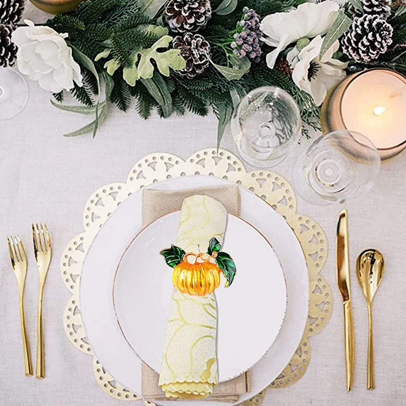 

12 Pcs Pumpkin Halloween Napkin Rings,Metal Serviette Buckles Holder for Halloween,Thanksgiving,Christmas Dinner Parties