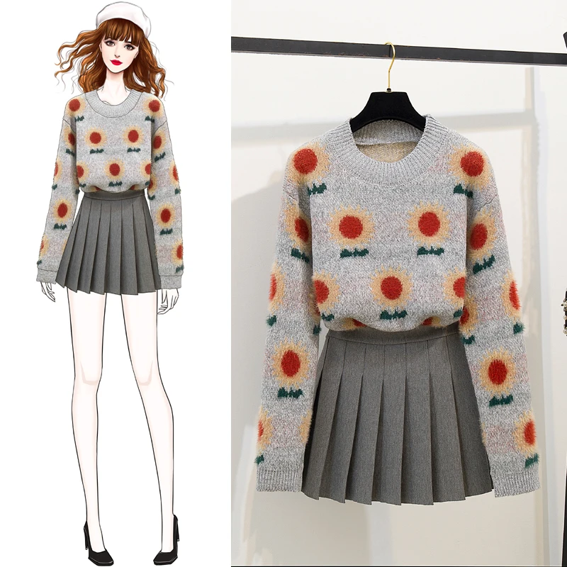 New Autumn Winter Sun Flower Sweater Womens Casual O-Neck Long Sleeve Fashion Pullover Tops Female Korean Cute jumpers 2021 | Женская