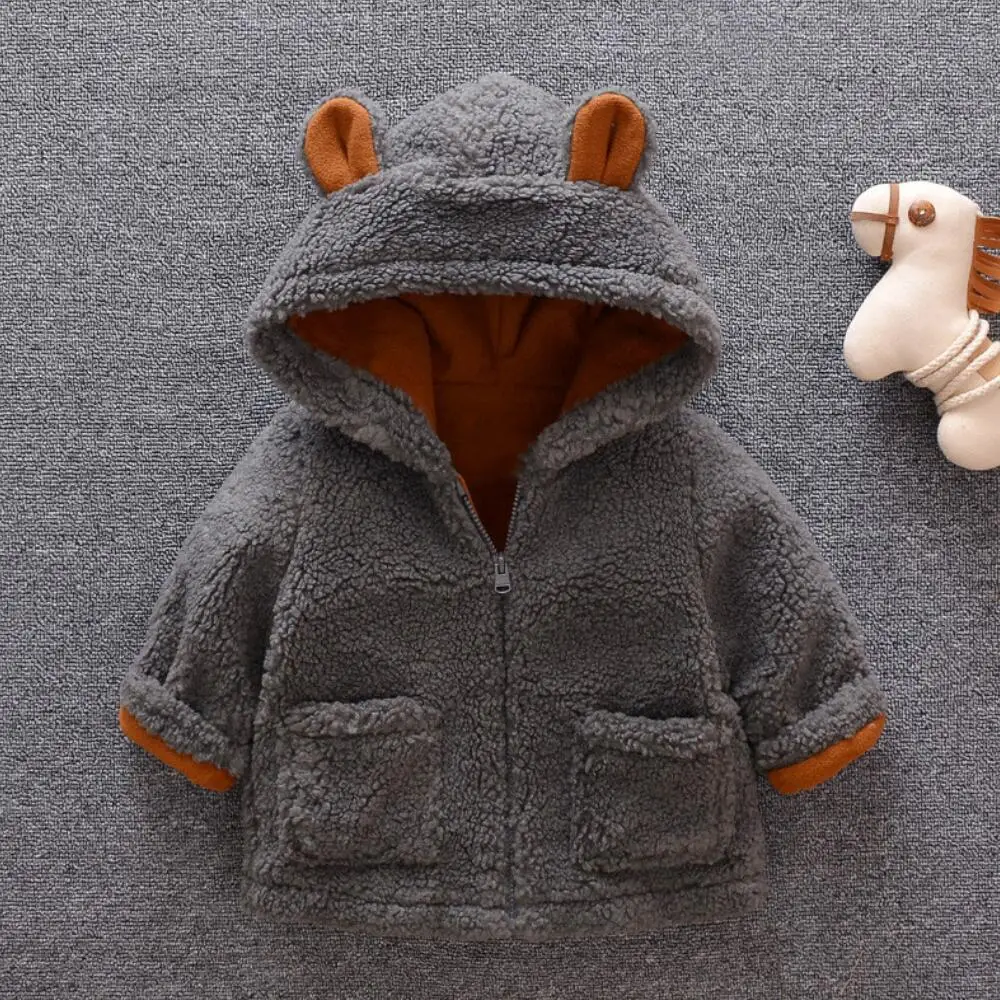 Пальто с капюшоном для маленьких девочек и мальчиков двухслойная плюшевая